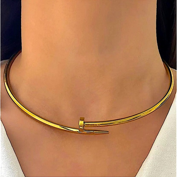 Gold Nail Choker Necklace Luxury Minimalist - Picture 1 of 3